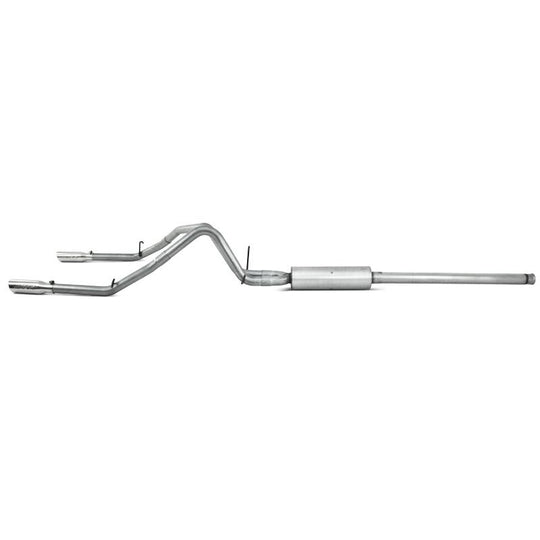 MBRP catback dual split rear exhaust system for 2009 Chevy/GMC 1500 4.8L and 5.3L engines, excluding 8-foot bed models.