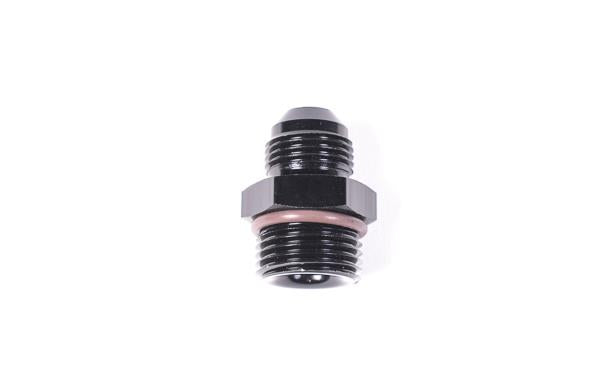 Radium Engineering black 10AN to 8AN male fitting, high-quality automotive fluid fitting with detailed threading and smooth finish.