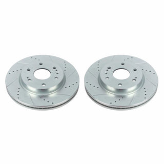 PowerStop drilled and slotted front brake rotors for Chevrolet Silverado 1500, pair, high-performance automotive braking components.