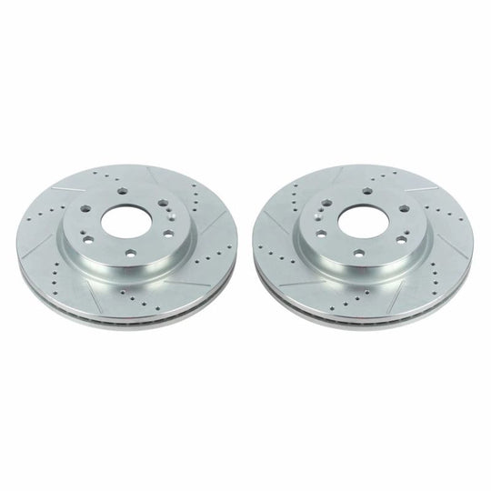 PowerStop drilled and slotted brake rotors for 2019-2020 Chevrolet Silverado 1500 front pair, high-performance automotive brake replacement