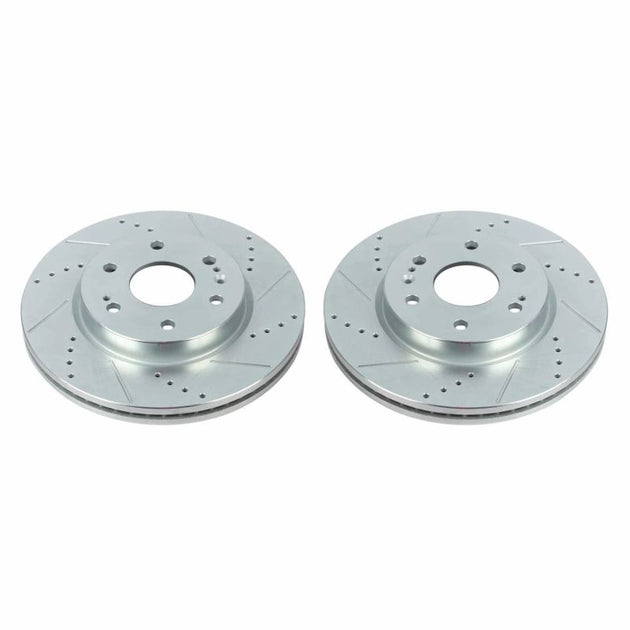 PowerStop drilled and slotted brake rotors for 2019-2020 Chevrolet Silverado 1500 front pair, high-performance automotive brake replacement