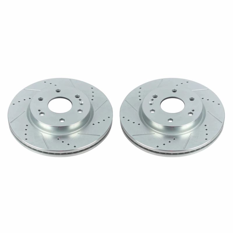 PowerStop drilled and slotted brake rotors for 2019-2020 Chevrolet Silverado 1500 front pair, high-performance automotive brake replacement