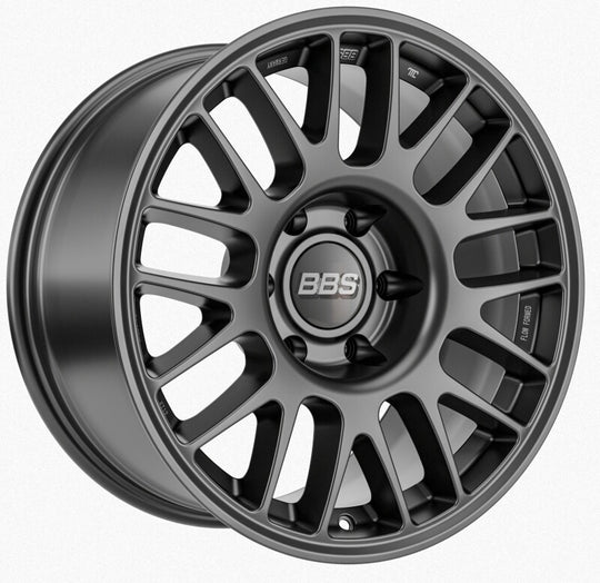 BBS TS-M 18x9 inch satin black cast wheel with 6x139.7 bolt pattern and 106.1mm center bore, visible design details.