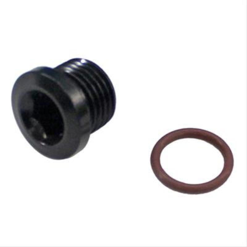 Fragola black 3/4-16 socket hex port plug fitting, -8AN (3/4-16) size, used for hydraulic or fuel system connections.