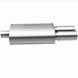 MagnaFlow stainless steel muffler with tip, 14x5x8 inches, featuring dual inlet and outlet pipes, designed for vehicle exhaust systems.