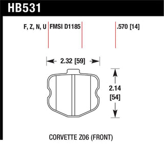 Hawk Performance front brake pads for Chevrolet Corvette Grand Sport 2010-2013, performance HPS 5.0 brake pads, close-up view