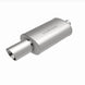 MagnaFlow stainless steel muffler with tip, 14x5x8 inch size, featuring dual inlet/outlet 2.25/4 inch exhaust pipe for automotive use.