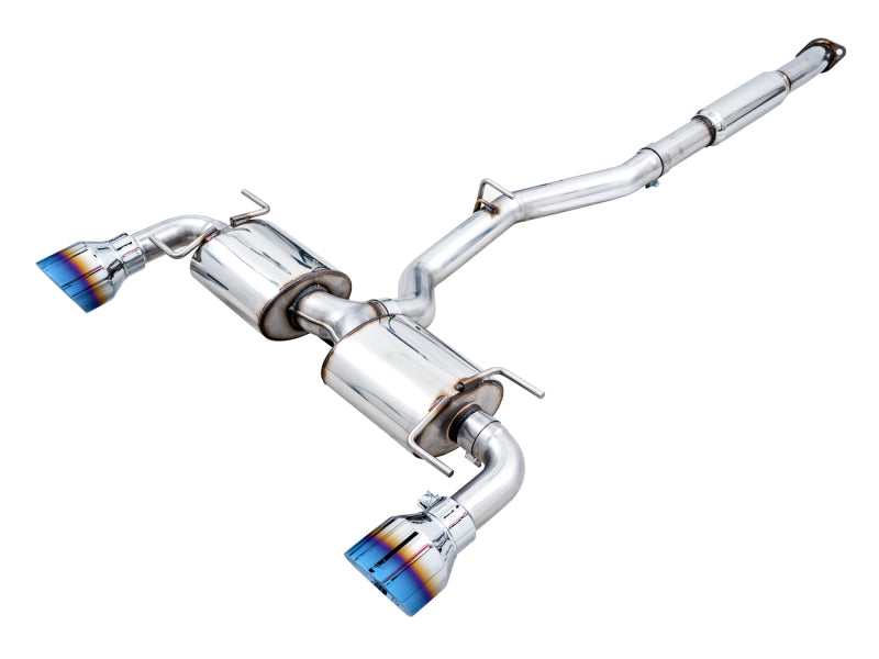 AWE Tuning Touring Edition catback exhaust with vapor blue tips installed on a Subaru BRZ or Toyota GR86, showcasing the sleek design.