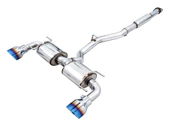 AWE Tuning Touring Edition catback exhaust with vapor blue tips installed on a Subaru BRZ or Toyota GR86, showcasing the sleek design.