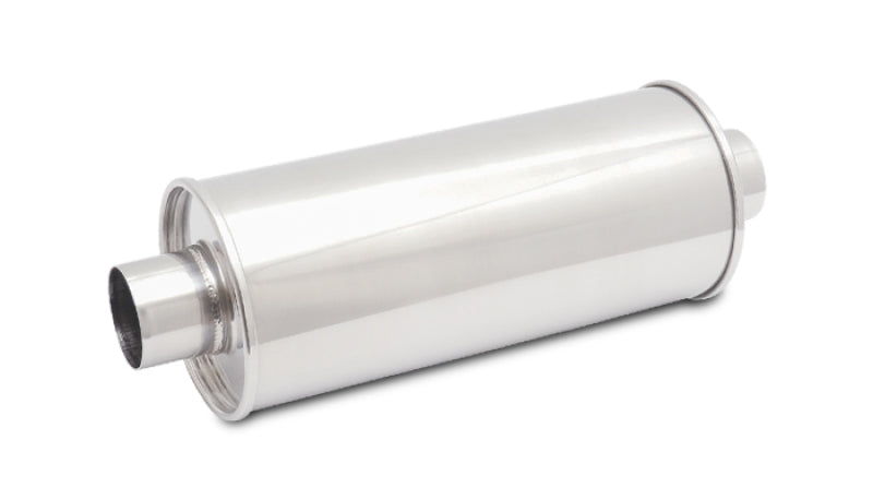 Vibrant StreetPower round muffler, 5x9x14 inches, with 3.5-inch I.D. and out diameter, for automotive exhaust systems.