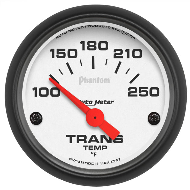 AutoMeter Phantom 52mm short sweep electronic transmission temperature gauge showing a digital display and dial with temperature readings