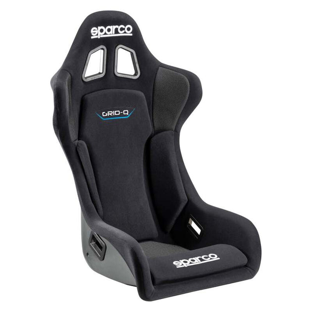 Black Sparco Seat Grid QRT race seat with ergonomic design and racing harness compatibility, ideal for high-performance driving.