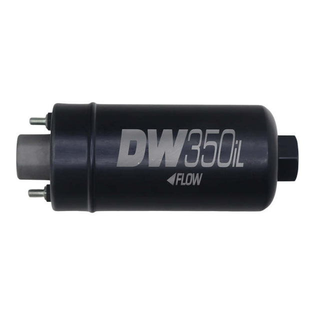 DeatschWerks 350 LPH DW350iL in-line external fuel pump with wiring, designed for high-performance fuel delivery in vehicles