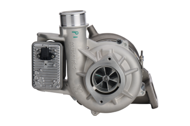 BorgWarner 17-19 GM 6.6L Duramax L5P turbocharger with 84mm B2BV SX-R model, showing the turbocharger components and turbine wheel.