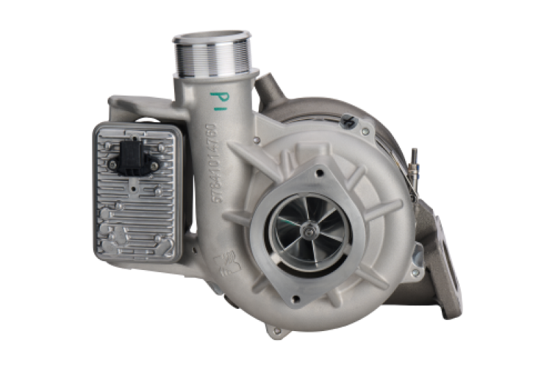 BorgWarner 17-19 GM 6.6L Duramax L5P turbocharger with 84mm B2BV SX-R model, showing the turbocharger components and turbine wheel.