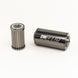 DeatschWerks stainless steel 10AN inline fuel filter housing kit with 10 micron filtration, displayed with fittings and mounting hardware.