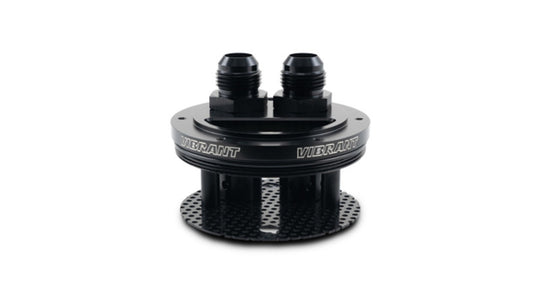 Vibrant 2-Port Oil Catch Can Lid Assembly for automotive oil catch cans, with two ports and durable construction.
