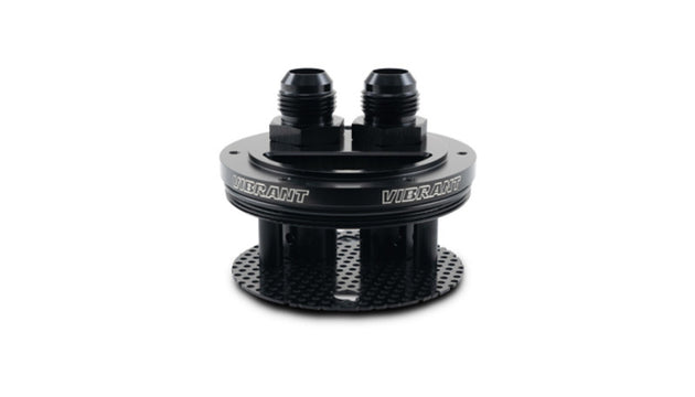 Vibrant 2-Port Oil Catch Can Lid Assembly for automotive oil catch cans, with two ports and durable construction.