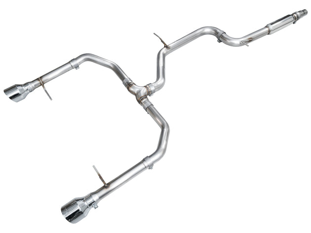 AWE Tuning catback exhaust system with chrome silver tips installed on a 2022-2025 Volkswagen Jetta GLI Track Edition.