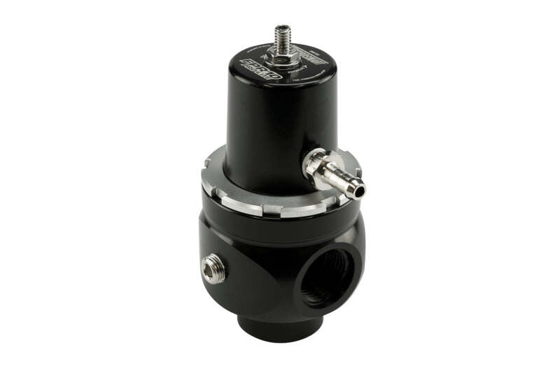 Turbosmart FPR10 Pro-Lite black fuel pressure regulator for automotive engines, with adjustable control and compact design