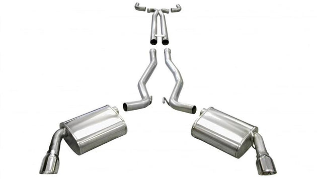 Polished CORSA Performance catback exhaust system for 2010-2013 Chevrolet Camaro SS V8 convertible with sport-style design.