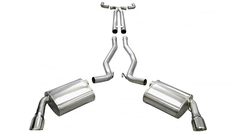 Polished CORSA Performance catback exhaust system for 2010-2013 Chevrolet Camaro SS V8 convertible with sport-style design.