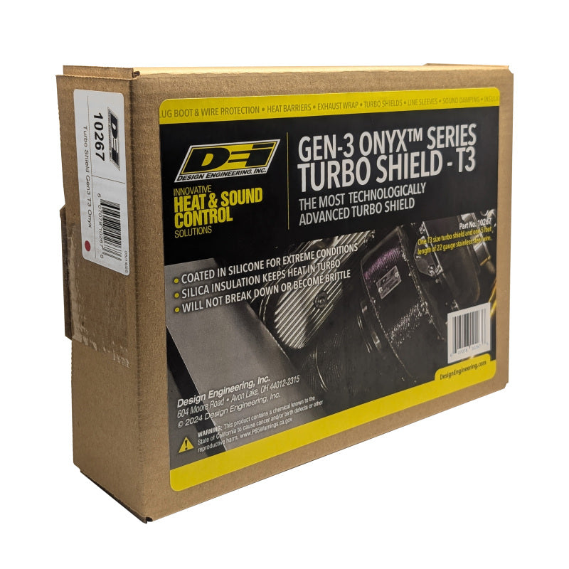 DEI Gen-3 Turbo Shield T3 onyx turbo blanket displaying heat-resistant material for turbocharger protection.