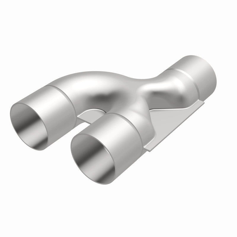 MagnaFlow Y Pipe, 2.50-inch stainless steel, 90-degree smooth transition, automotive exhaust component with polished finish.