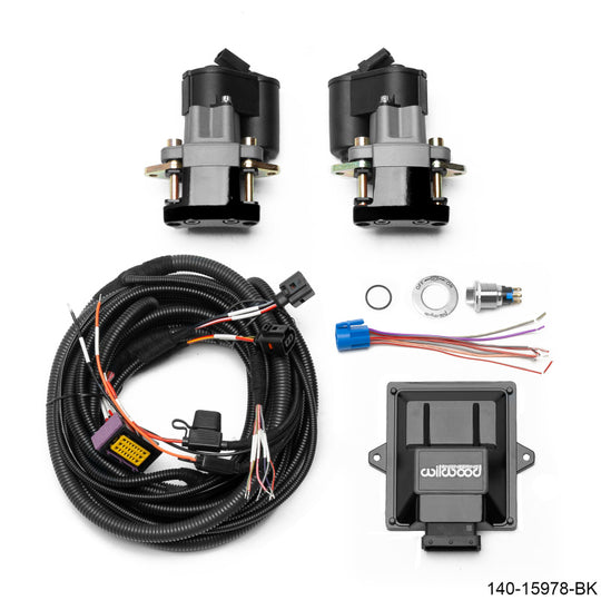 Wilwood rear electronic parking brake retrofit kit with black calipers and 0.810-inch rotors, performance brake calipers for vehicles