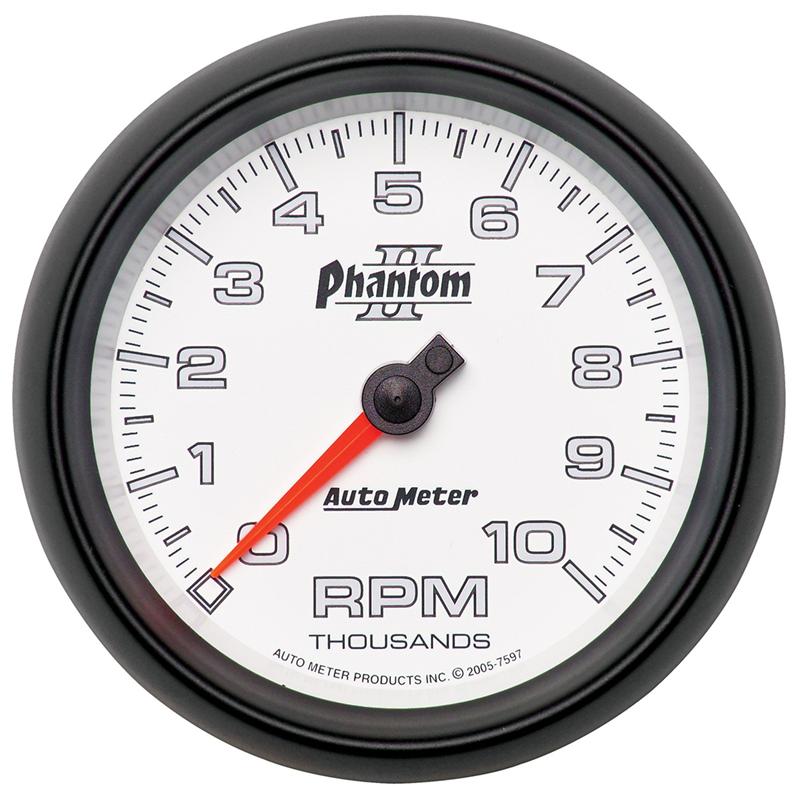 AutoMeter Phantom II 52.4mm water temperature gauge showing temperature range from 100 to 250°F with a black dial and digital display.