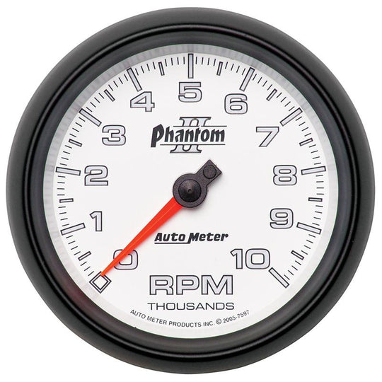 AutoMeter Phantom II 52.4mm water temperature gauge showing temperature range from 100 to 250°F with a black dial and digital display.