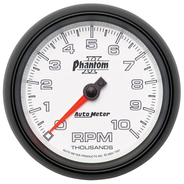 AutoMeter Phantom II 52.4mm water temperature gauge showing temperature range from 100 to 250°F with a black dial and digital display.