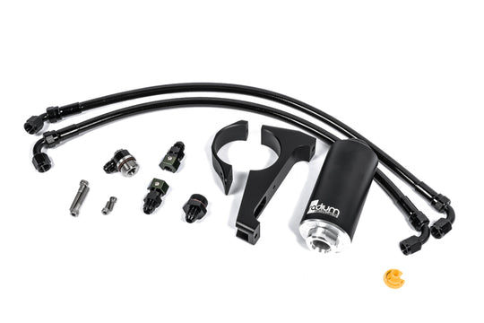 Radium Engineering stainless steel fuel filter kit with check valve for 20-26 Chevy Corvette Stingray, featuring a durable filter and fittings.