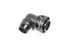 Radium Engineering 19mm male to 90-degree 3/4-inch barb quick connect fitting showing metal and rubber connection points