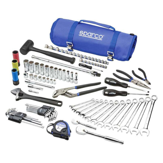 Sparco Trackside Tool Roll for vehicle maintenance, featuring multiple compartments for organizing tools and gear.