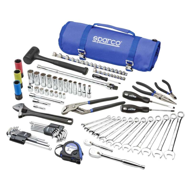 Sparco Trackside Tool Roll for vehicle maintenance, featuring multiple compartments for organizing tools and gear.