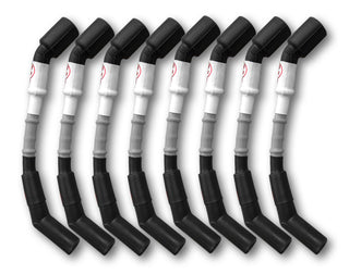 Set of 8 Kooks 10mm grey spark plug wires with black boots for automotive ignition systems.