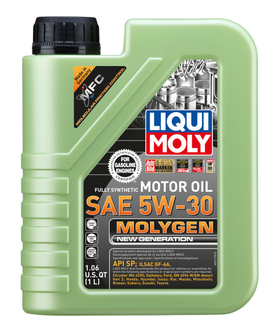 LIQUI MOLY Molygen New Generation 1L 5W30 motor oil bottle for engine lubrication and maintenance.