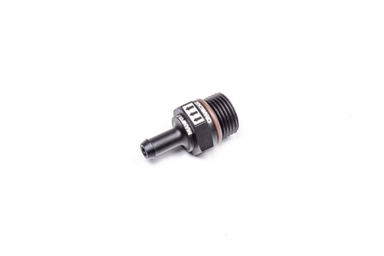 Radium Engineering fuel line PCV valve with 10AN ORB to 0.375 barb fitting, designed for automotive fuel systems.