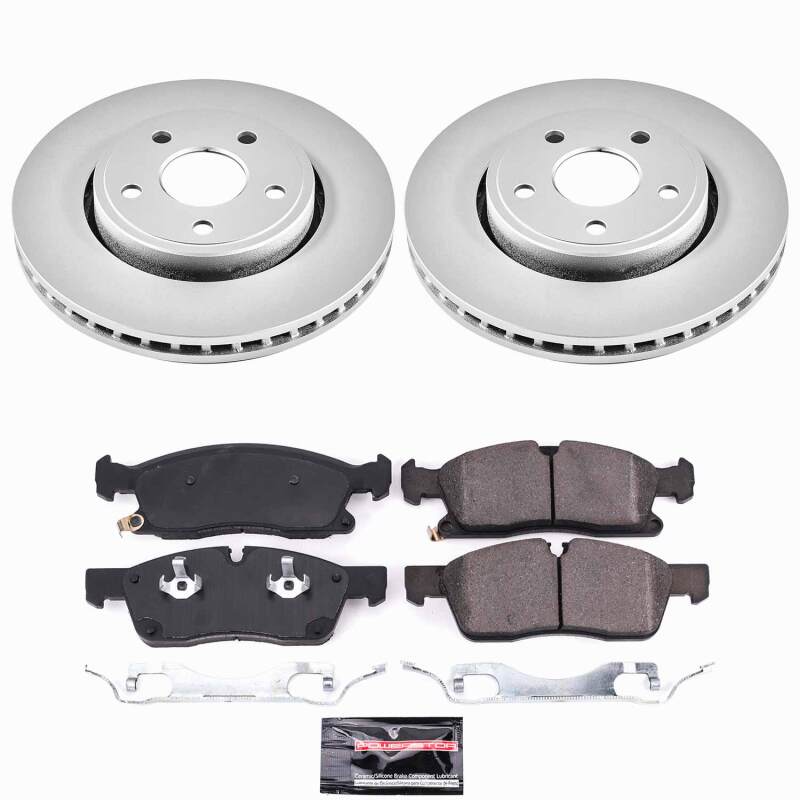 PowerStop Z23 coated brake kit for 2017-2020 Jeep Grand Cherokee front brake system with performance brake components.
