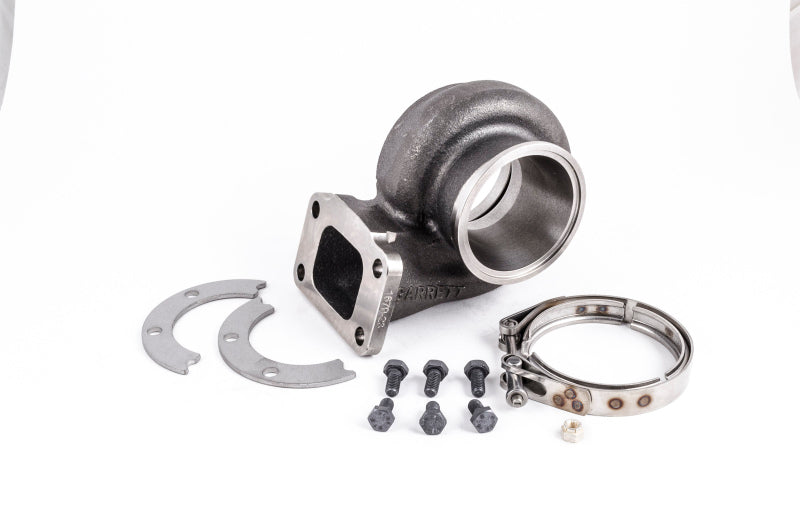 Garrett GT30R turbine housing kit with V-band T3 flange, Ni-Resist construction, showing the turbine housing with V-band clamp and inlet