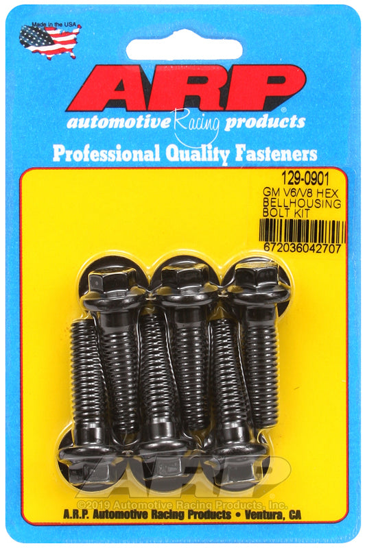 ARP GM V6 V8 Hex Bellhousing Bolt Kit with durable hardware for GM engine applications, includes multiple bolts for secure assembly.