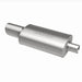 MagnaFlow muffler with tip, model RS 14X5X8, featuring dual inlet and outlet pipes, installed on a vehicle exhaust system.