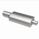 MagnaFlow muffler with tip, model RS 14X5X8, featuring dual inlet and outlet pipes, installed on a vehicle exhaust system.