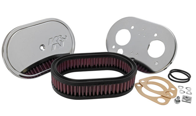 K&N Custom Racing Assembly Oval Red air filter with 1.75-inch height, designed for direct fit performance vehicles.