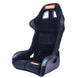 RaceQuip FIA racing seat in XL size, ergonomic design with black upholstery, side bolsters, and racing harness openings.