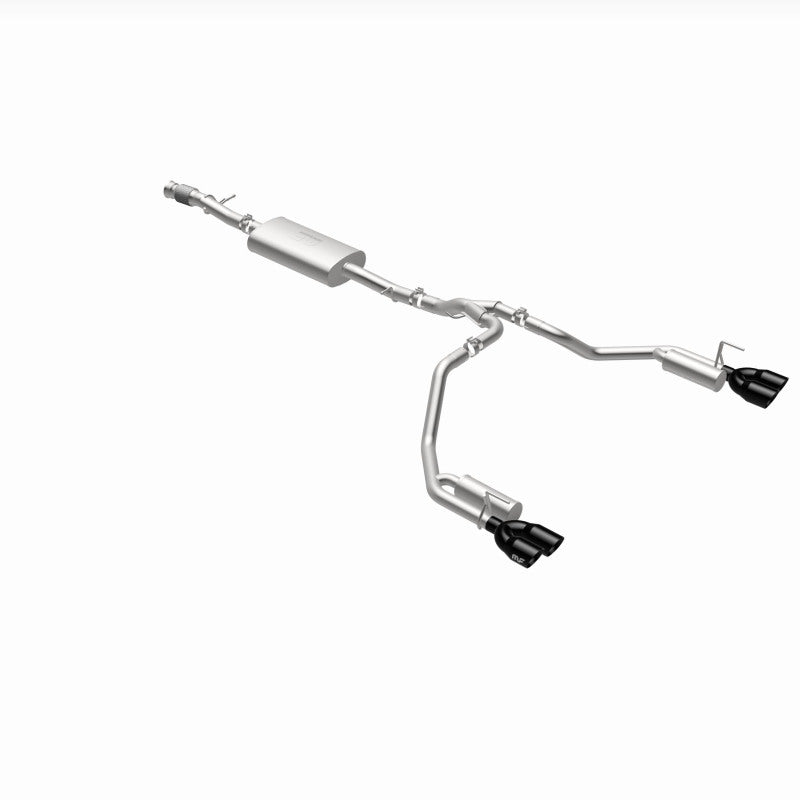 Magnaflow Street Series cat-back performance exhaust system for 2021 GMC Yukon V8 6.2L, showing polished stainless steel pipes and mufflers.