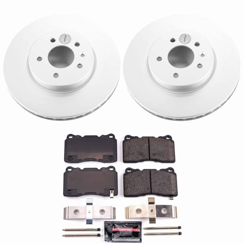 PowerStop Z23 coated brake kit for Cadillac ATS 2013-2018, front performance brake rotors and pads installed