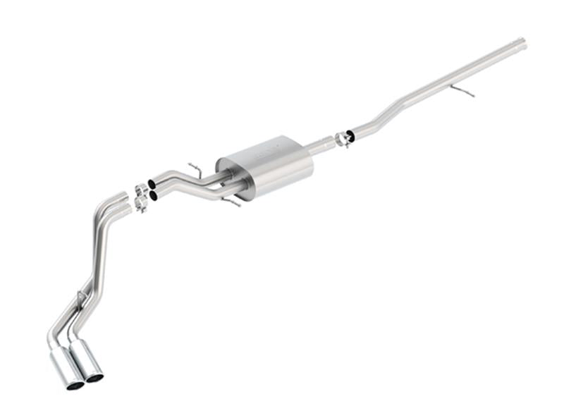 Borla S-Type cat-back exhaust system for 2014 GMC Sierra 1500 extended cab with short bed, side exit design.