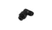 Vibrant black anodized -10AN male flare to male -10AN ORB swivel 90-degree fitting showing detailed metal construction